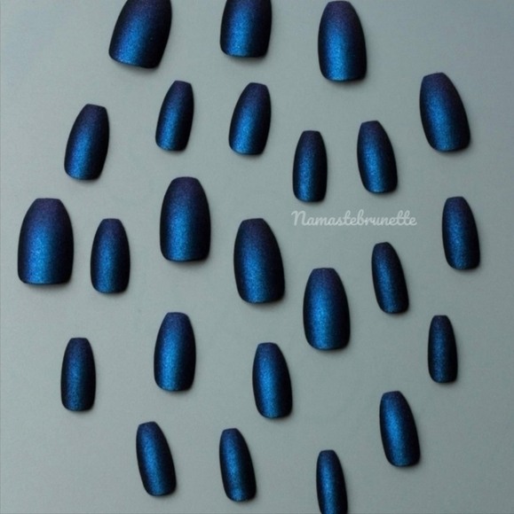 2/$16 Royal Blue Matte Coffin Press On Nails - Picture 5 of 16